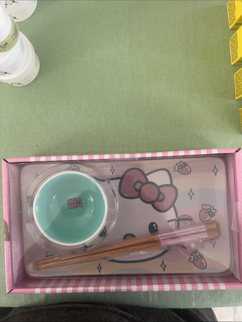 Hello Kitty Pink and Mint Bento Set with Chopsticks